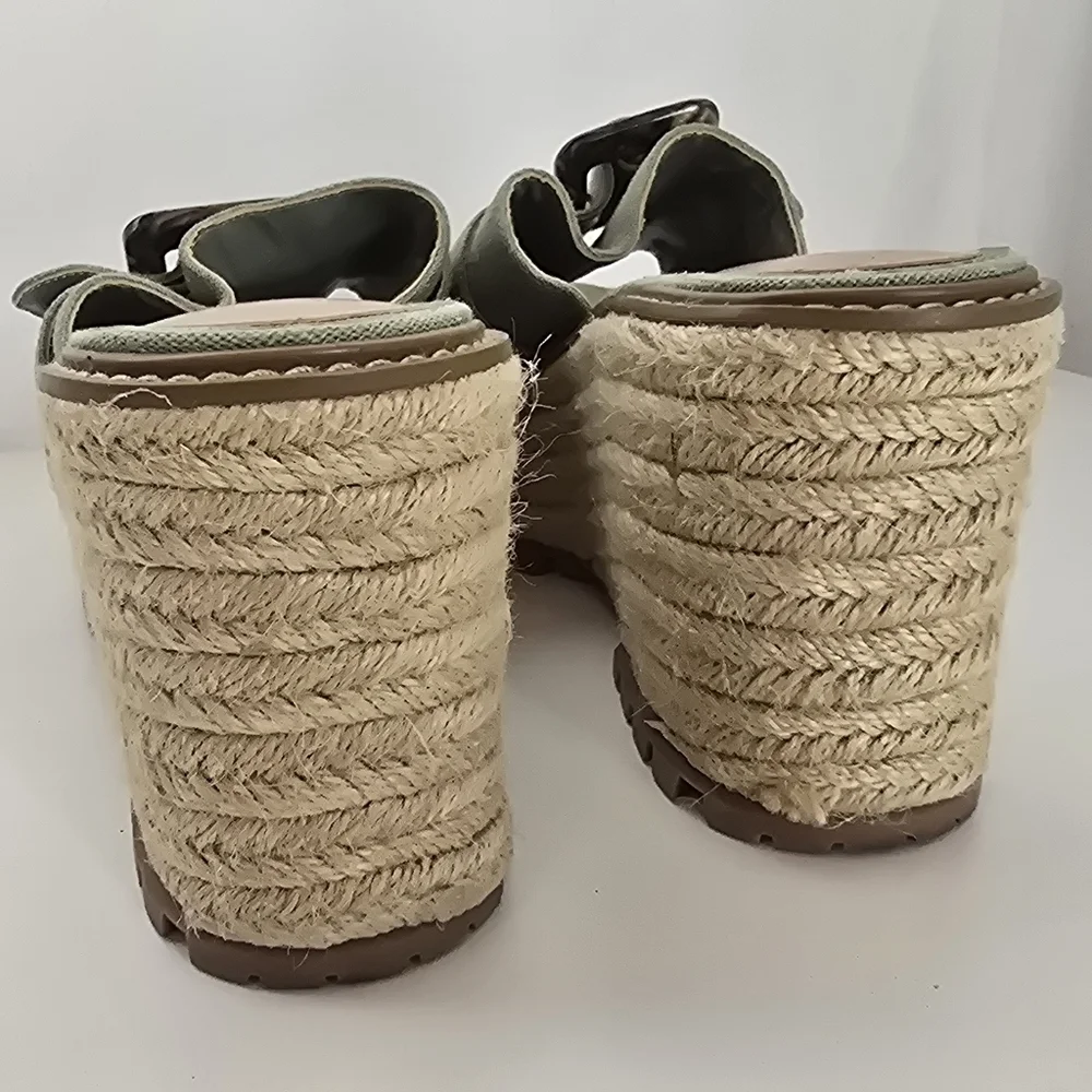 SAM EDELMAN Womens Green Platform Buckle Accent Livi Round Toe Espadrille SZ 10